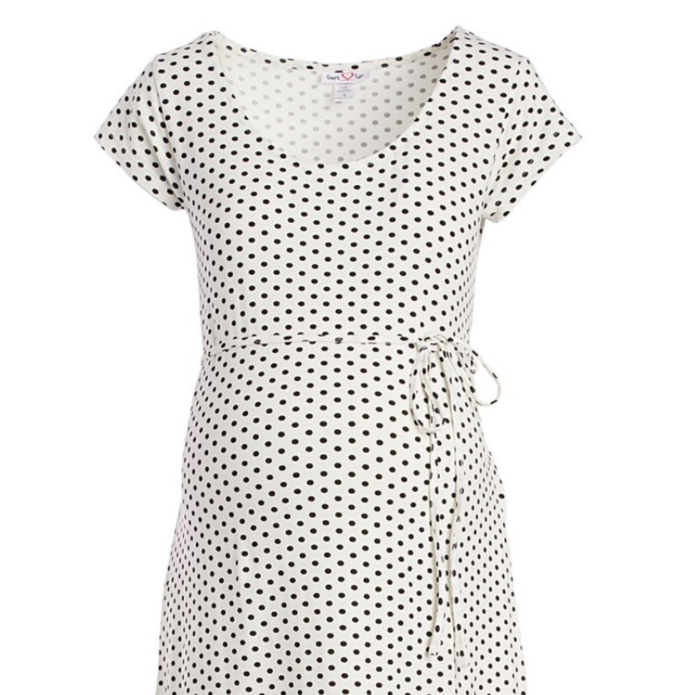 Off white w/ Black pin dot maternity A-line dress